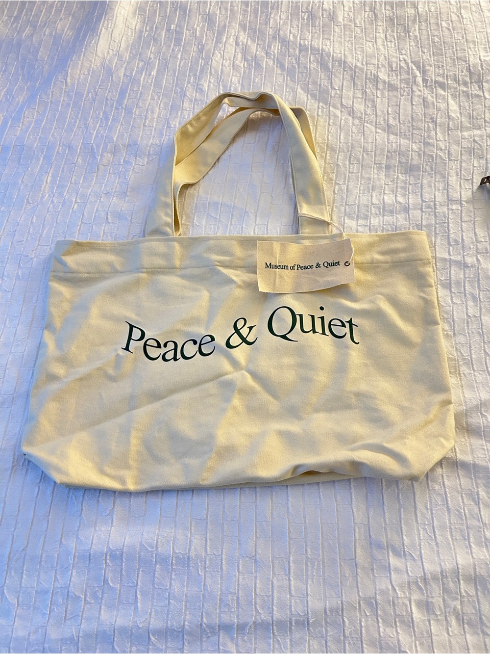 NWT Museum of Peace & Quiet Wordmark Tote in Bone Color, $60 Retail